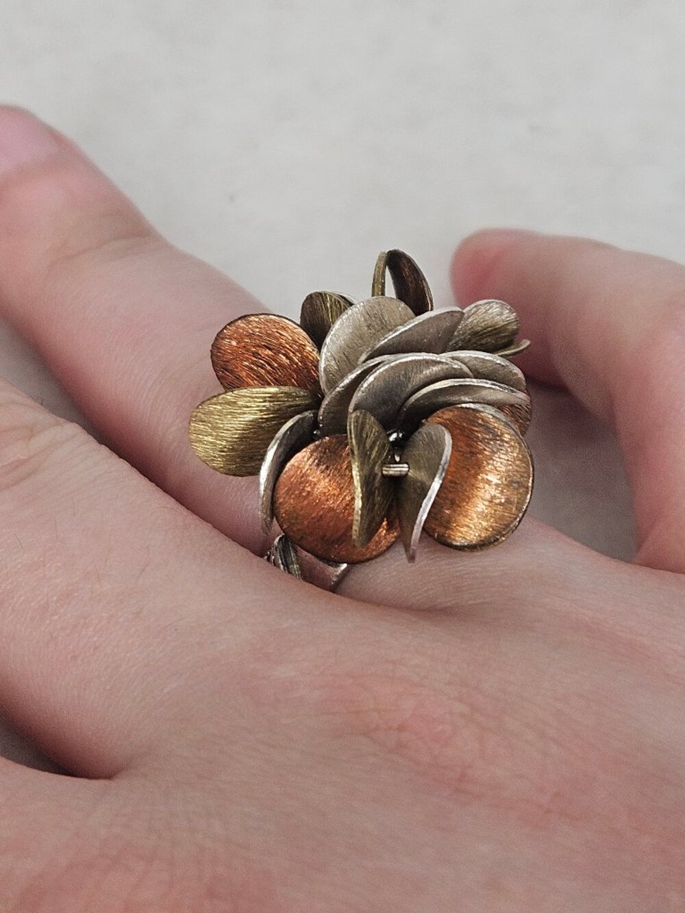 Silpada 925 Sterling Silver Brass Copper Articulating Flower Cocktail Ring Size8